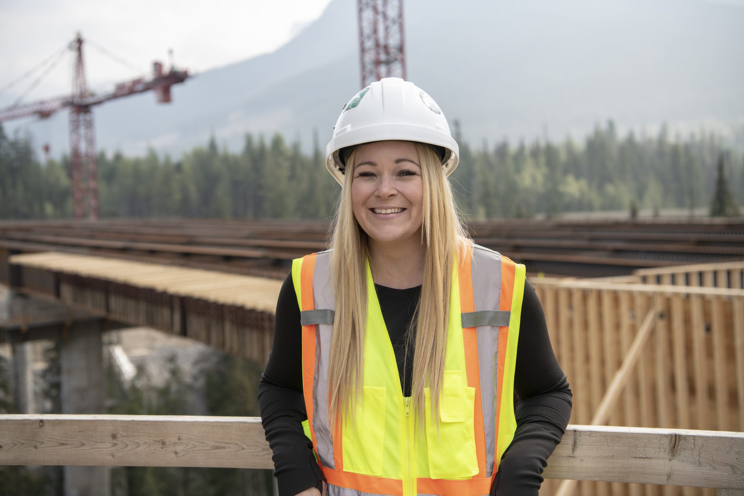 An image of a British Columbia Infrastructure Benefits worker named Angela