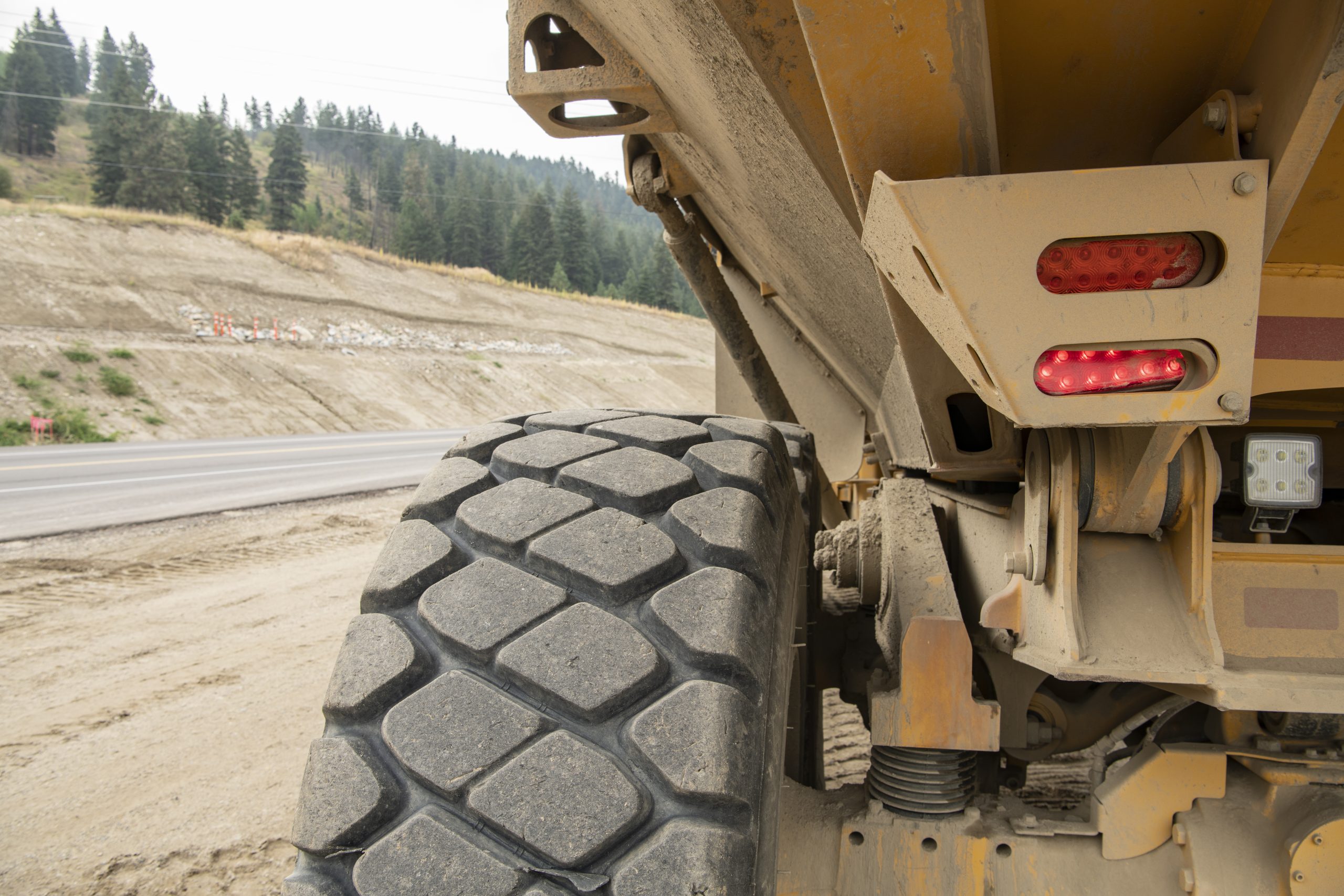 A close-up image of truck wheels